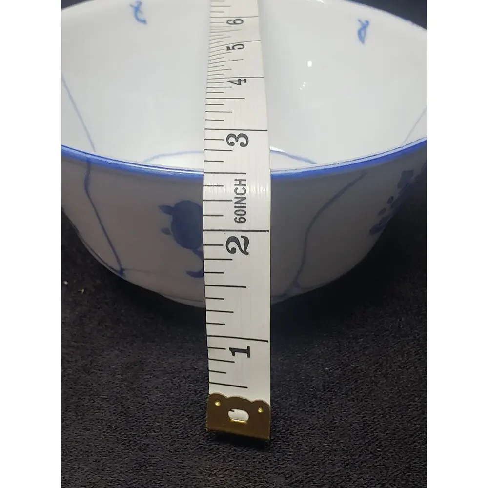 Vintage Rare Mid Century Chinese Blue White Floral Porcelain Rice Noodle Bowl